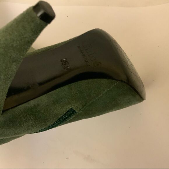 Chloe  Tall Leather Boots Size 35.5  High Heel Over The Knee Zip Green suede - Picture 5 of 12